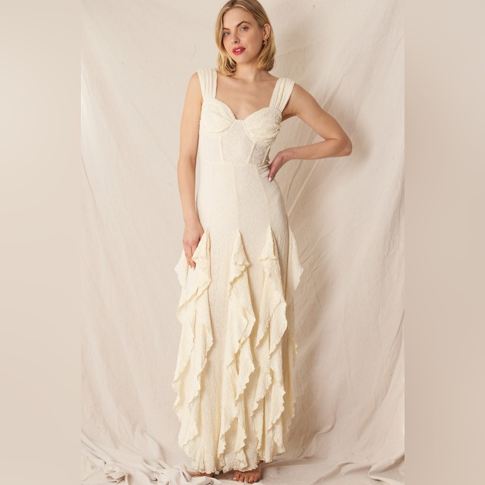En Creme Sleeveless Corset top Ruffle Maxi dress